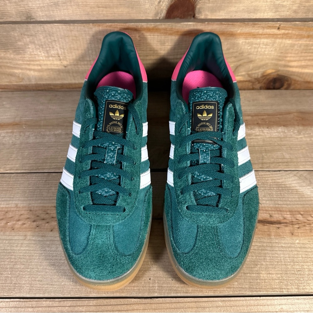NEW Women's Adidas Gazelle Indoor "Collegiate Green Lucid Pink" Sneakers IG5929 - Picture 3 of 7